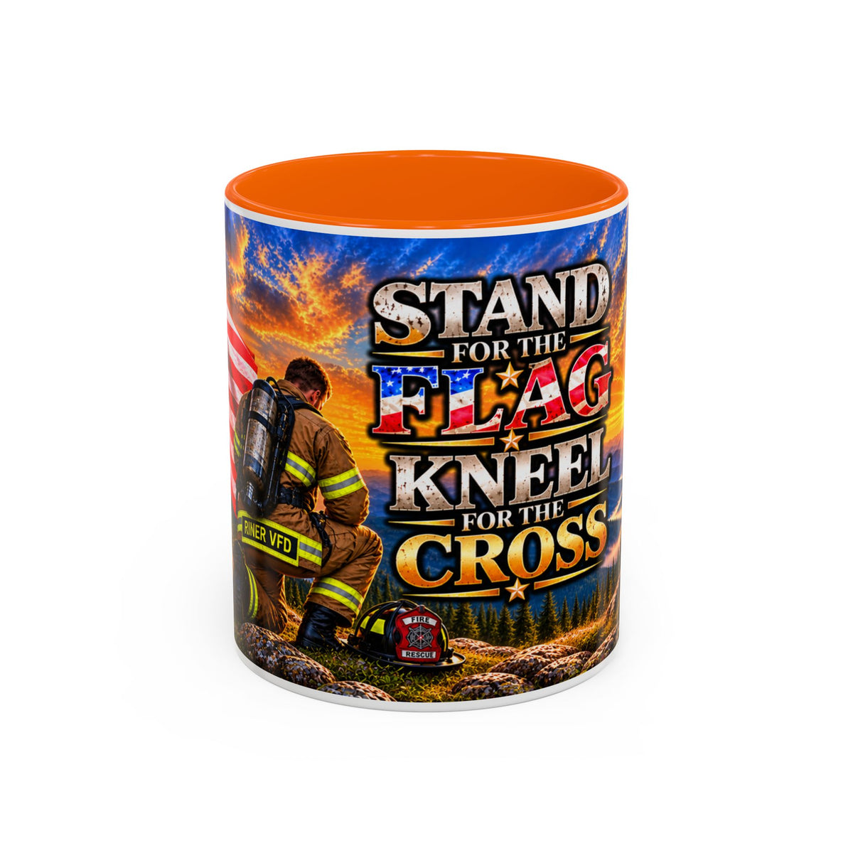 Riner_Firefighter_Stand for the Flag, Kneel for the Cross Coffee Mug_WM