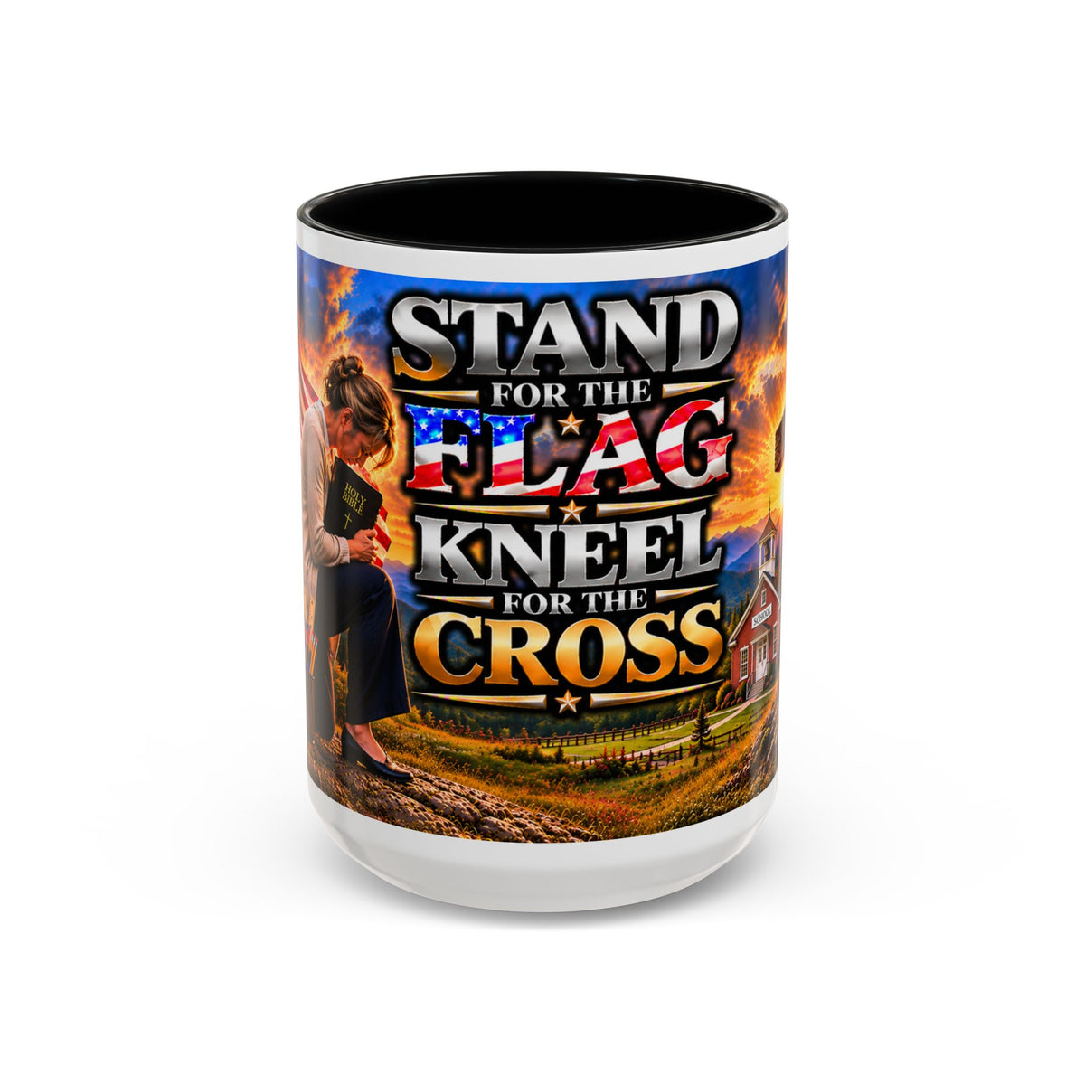 School_Teacher_Stand for the Flag, Kneel for the Cross Accent Coffee Mug - Patriotic 11oz