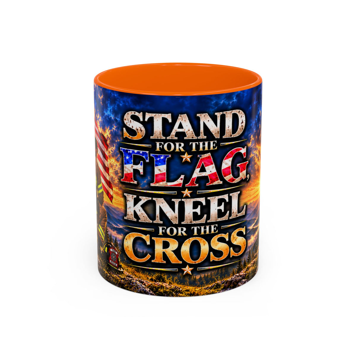 Firefighter Coffee Mug - "Stand for the Flag, Kneel for the Cross" Patriotic  Accent Mug