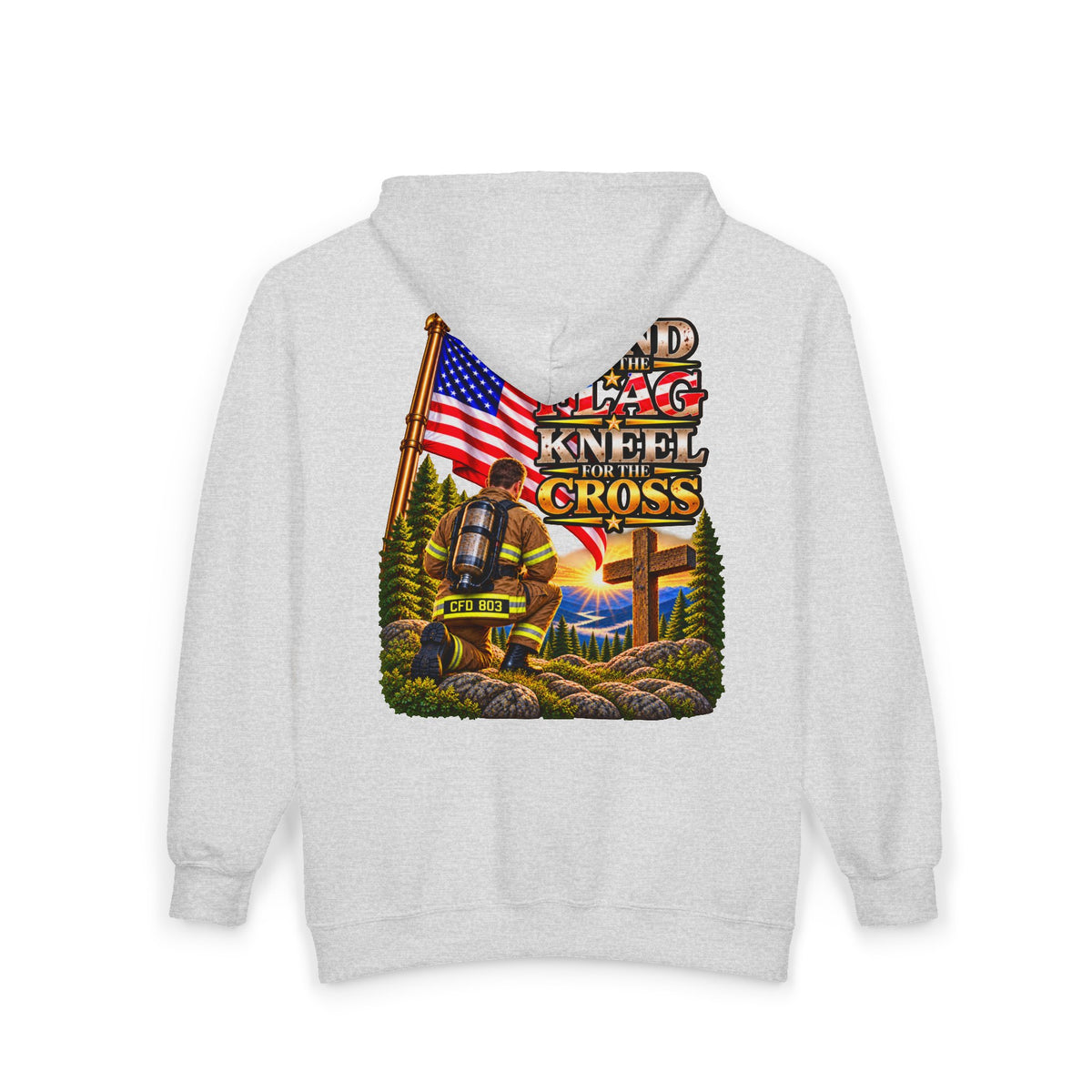 CFD 803 Firefighter Stand for the Flag, Kneel for the Cross - Hoodie_WM