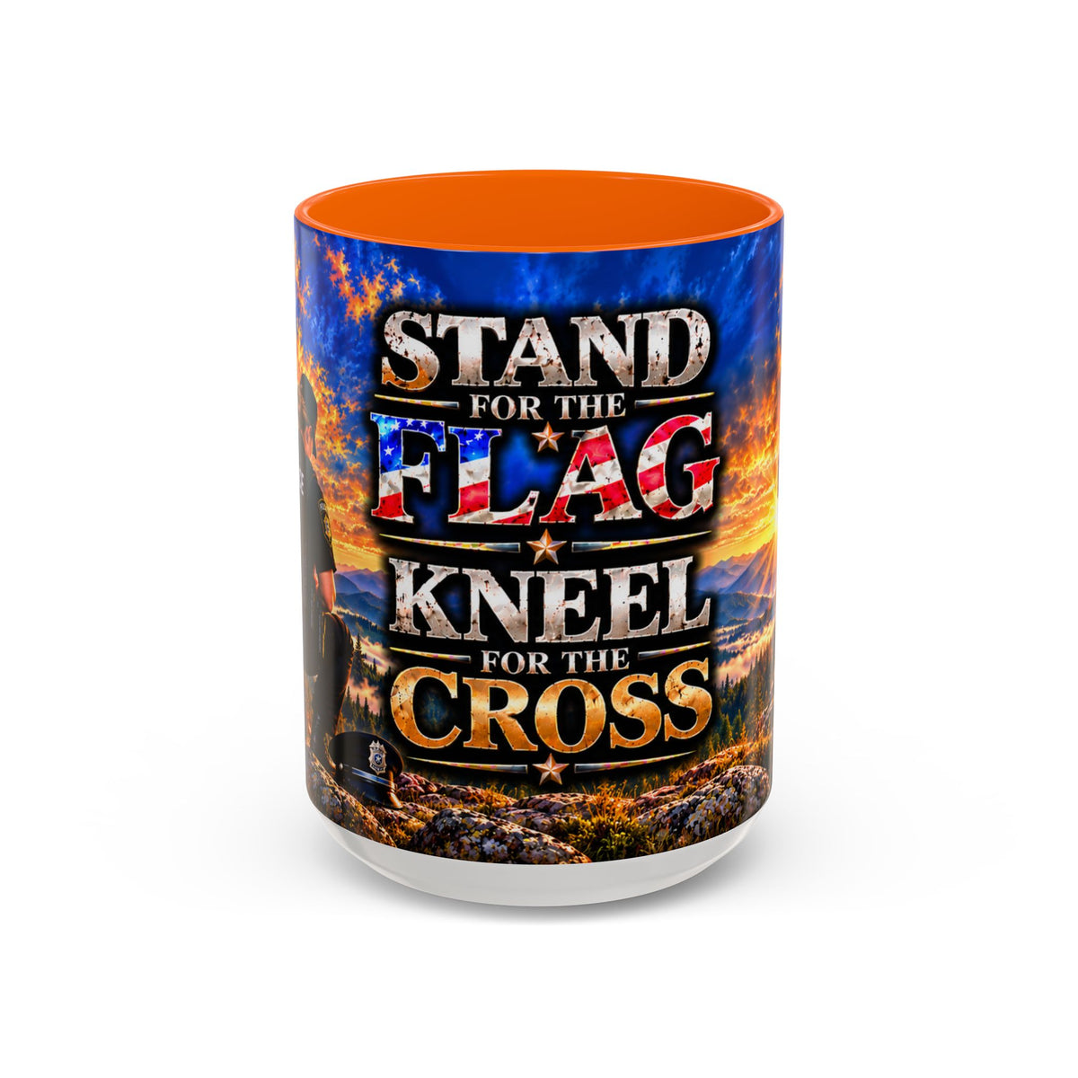 Coffee Mug - "Stand for the Flag, Kneel for the Cross" Police Officer Tribute 11oz or 15oz Mug_WF